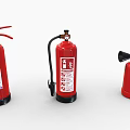 Red Fire Extinguishers With Different Designs And Safety Labels On White Background 3d model