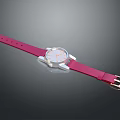 Stylish Pink Leather Strap Watch With Silver Case White Dial And Orange Hands