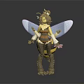 Bee Themed Anthropomorphic Game Movie Character 3D Model With Blue Wings And Striped Costume