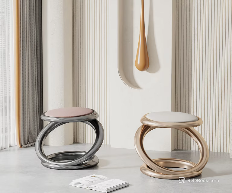 Modern Stylish Stools With Metallic Loop Frame And Round Colored Cushioned Seats 3d model 
