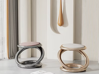 Modern Stylish Stools With Metallic Loop Frame And Round Colored Cushioned Seats 3d model