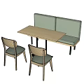 Light Green Upholstered Bench With Light Wood Rectangular Table And Wooden Dining Chairs 3d model