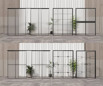 Modern sliding door glass sliding door 3d model