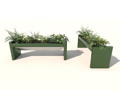 Decorative Rectangular Green Planters Filled With Lush Green Plants For Garden Decor 3d model