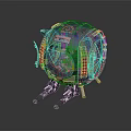 Mechanical Sphere Character Featuring Red Blue Design Glowing Circular Interface And Mechanical Legs 3d model