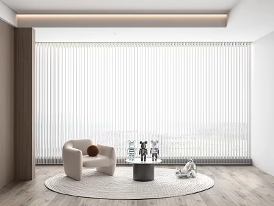 Modern Living Room Interior With White Venetian Blinds Armchair Small Table And Decorative Toys 3d model