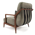 Modern Gray Fabric Accent Chair With Wooden Arms And Plush Pillow For Living Room
