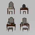 Classic Wooden Dressing Table With Mirror Stool And Decorative Accessories 3d model