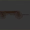 Vintage Wooden Wagon With Spoked Wheels And Wooden Bed And Metal Shafts