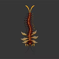 Red And Gold Centipede Like Sculpture With Intricate Carving And Glossy Surface