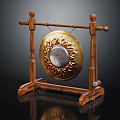 Traditional Chinese Gong Musical Instrument With Wooden Stand And Golden Decorative Pattern