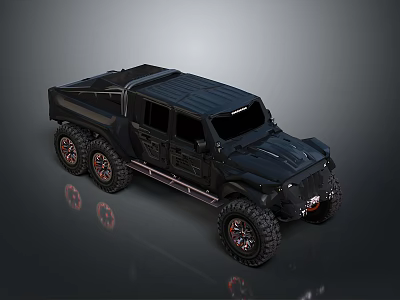 Black Six Wheel Off Road Vehicle With Tough Exterior And Large Tires 3d model