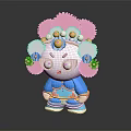 Cute Cartoon Panda Character With Pink Flower Headdress Yellow Floral Decorations And Blue Outfit