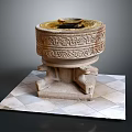 Decorative Stone Basin With Intricate Carvings On Diamond Pattern Platform 3d model