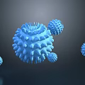 Blue Viral Particles Of Various Sizes With Spiked Structures On Dark Background