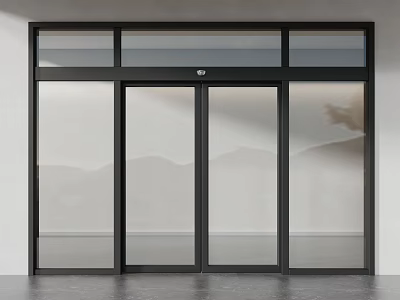 Modern Black Frame Double Doors With Clear Glass Panels And Interior Design 3d model