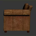 Vintage Brown Leather Armchair With Stitching Details And Worn Texture