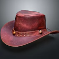 Brown Leather Cowboy Hat With Decorative Band Studs And Buttons