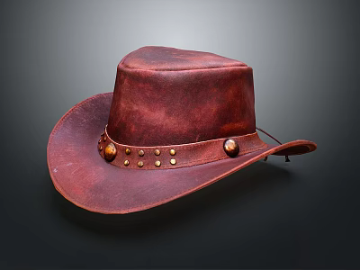 Brown Leather Cowboy Hat With Decorative Band Studs And Buttons 3d model Brown Leather Cowboy Hat With Decorative Band Studs And Buttons 3d model