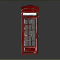 Classic Red Telephone Booth Design With Glass Windows And White Frame