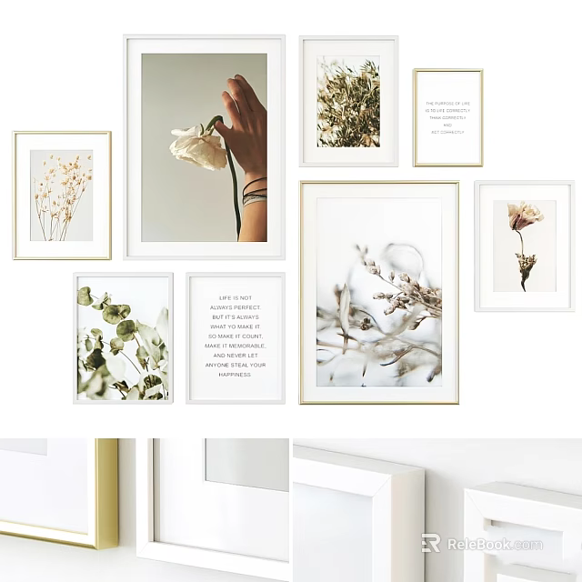 Minimalist Photo Frames With Botanical Prints And Typography Art For Wall Decor 3d model 