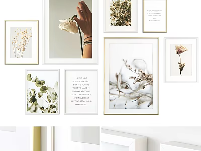 Minimalist Photo Frames With Botanical Prints And Typography Art For Wall Decor 3d model