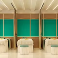 Modern SPA Sauna Interior Design With Arch Mirror Vanity Counter And Mountain Decor