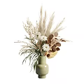 Natural Dried Flower Display In Green Vase With Pampas Grass And White Daisies