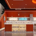 Hotpot Restaurant Interior With Red Walls Neon Signs Open Layout Chinese Screens And City View
