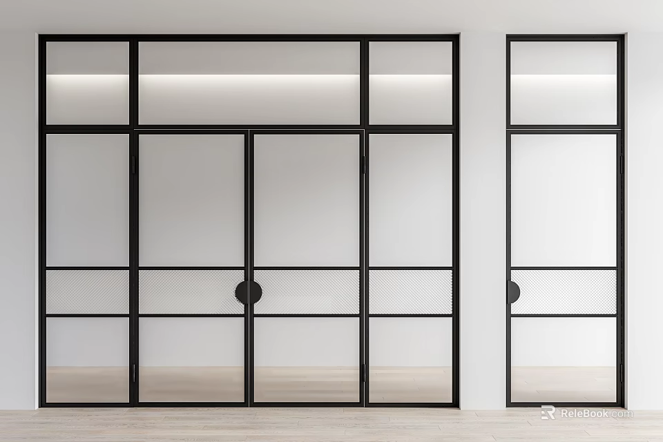 Modern Black Framed Glass Doors With Grid Design For Interior Spaces 3d model