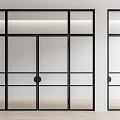 Modern Black Framed Glass Doors With Grid Design For Interior Spaces 3d model