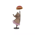 Dancing Hippo Stuffed Toys Wearing Pink Ballet Skirts Holding Yellow And Red Umbrellas