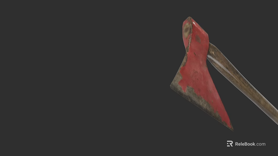 Red Axe With Worn Blade And Dark Handle On Black Background 3d model 