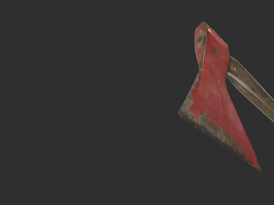 Red Axe With Worn Blade And Dark Handle On Black Background 3d model