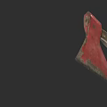 Red Axe With Worn Blade And Dark Handle On Black Background