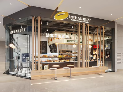 SpeakBakey Bakery Modern Storefront With Glass Windows Display Cases Fresh Pastries And Seating 3d model