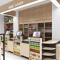 Vibrant Red Streetside Convenience Store Exterior With Clear Glass Entrance And Neat Product Display Shelves