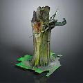 Rustic Natural Wood Stump Decoration With Textured Bark Green Moss And Stone Base