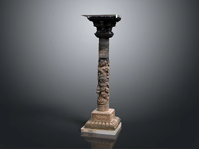 Ancient Carved Stone Pillar With Intricate Patterns Ornate Capital And Decorative Base 3d model
