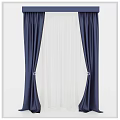 Thick Navy Blue Curtains With White Sheer Panels For Home Windows 3d model