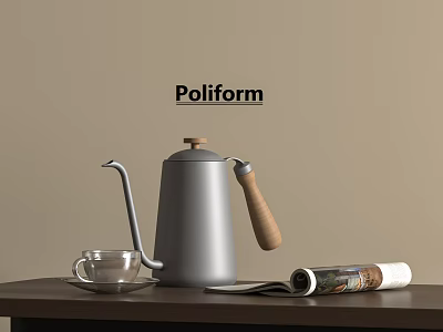 Poliform Decorative Ornament Set With Silver Kettle Glass Cup And Open Magazine 3d model