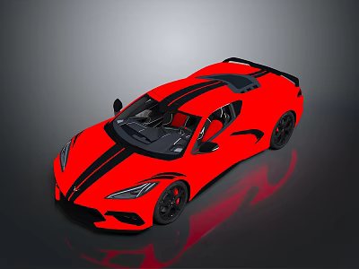 Red Two Door Sports Car With Black Stripes Sleek Design And Black Wheels 3d model