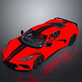 Red Two Door Sports Car With Black Stripes Sleek Design And Black Wheels