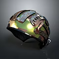 Camouflage Motorcycle Helmet With Reflective Surface And Modern Protective Design 3d model