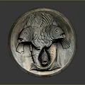 Circular Bronze Fish Sculpture Carving With Two Large Fish And Small Fish Relief Design