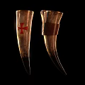 Vintage Horn Wine Cups With Red Cross And Leather Strap Design