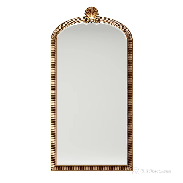 Elegant Arched Top Mirror With Wooden Frame And Woven Detailing 3d model 