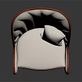 Elegant Curved Armchair Featuring White Cushion Red Trim And Red Legs Design