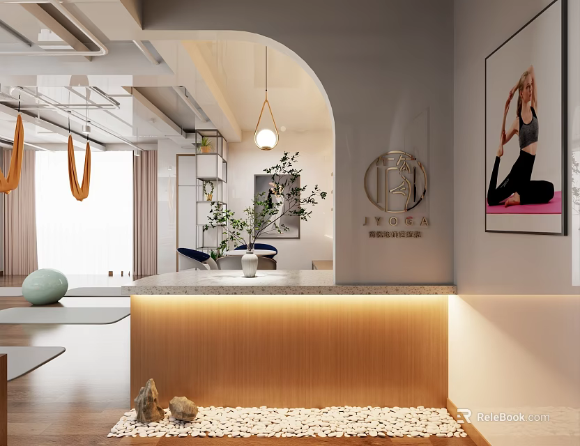 Yoga Studio Interior With Swings Mats And Decor 3d model