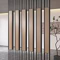 Modern Interior Room Divider With Wooden And Metal Vertical Slats Design